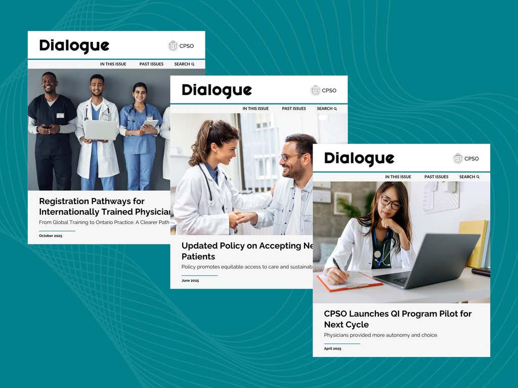 Three cover images of Dialogue online publication.