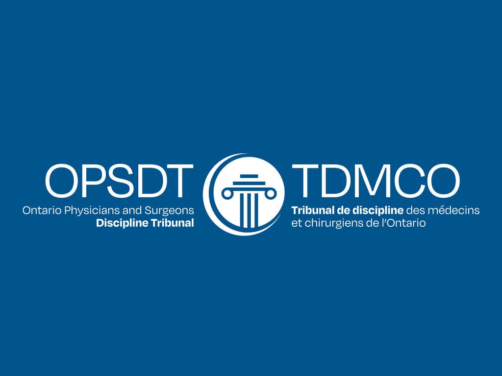 Ontario Physicians and Surgeons Discipline Tribunal logo on a blue backgound.