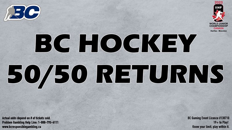 BC HOCKEY ANNOUNCES RETURN OF ONLINE 50/50 FOR 2023 WORLD JUNIOR  CHAMPIONSHIP