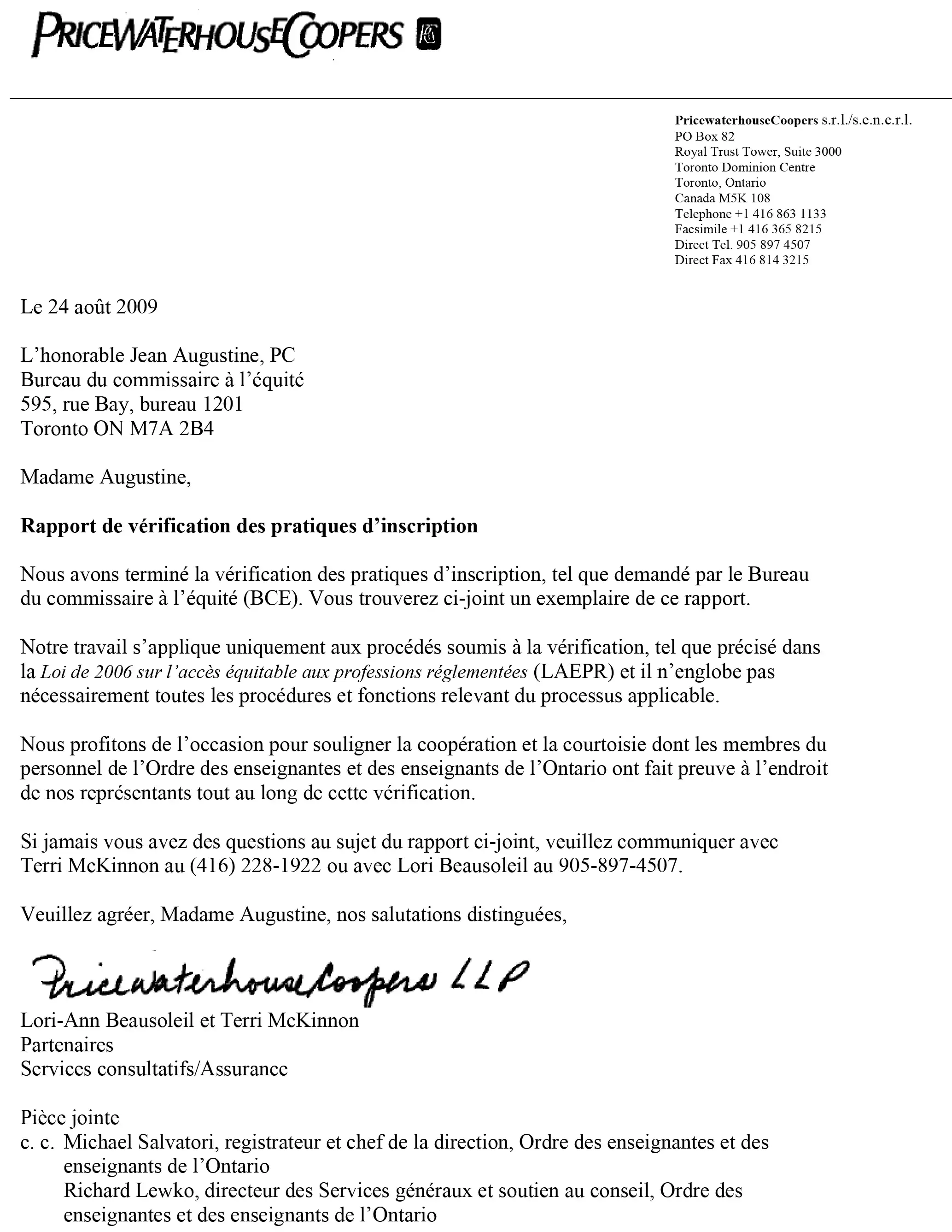 Couverture de Rapport de vérification des pratiques d’inscription