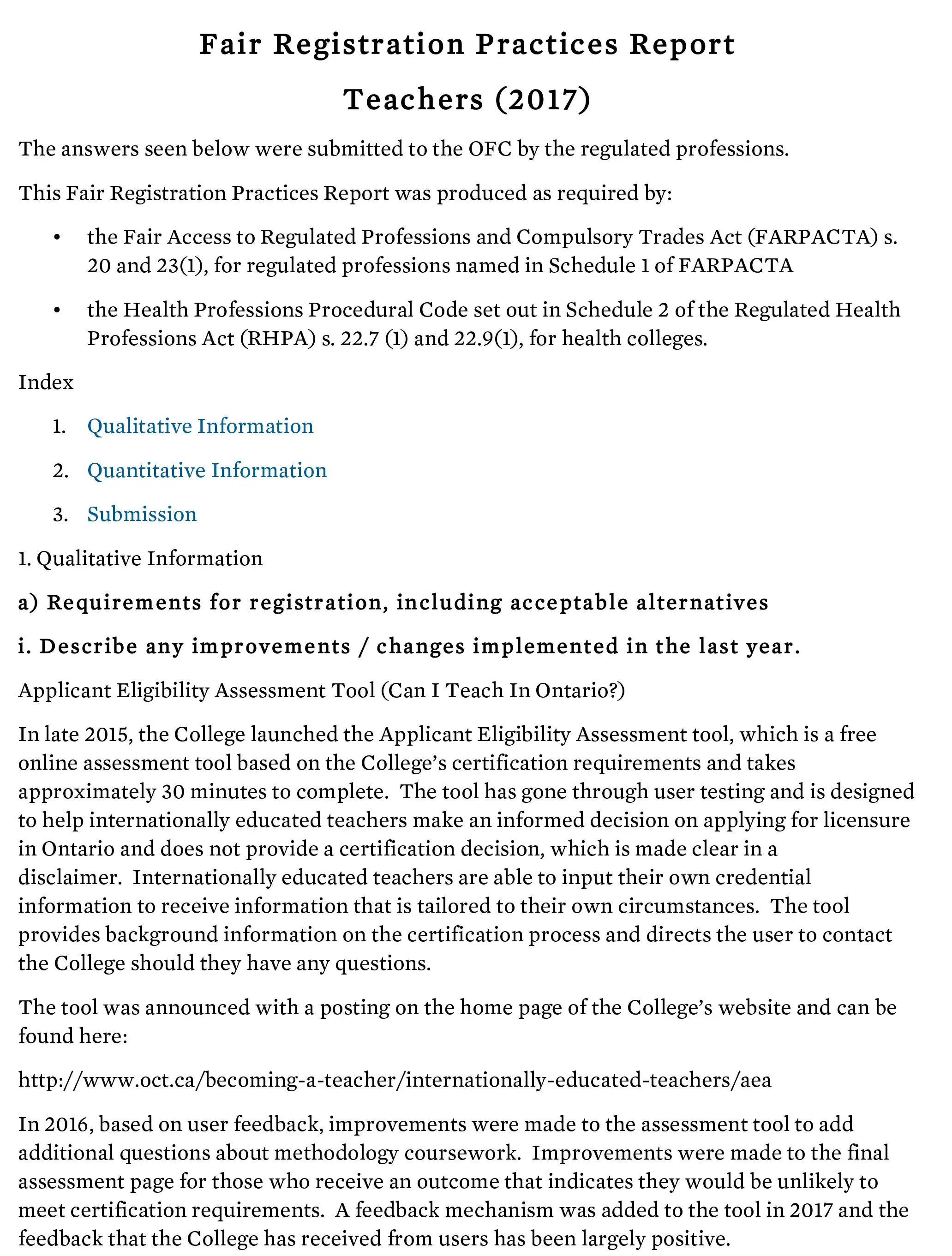 Fair Registration Practices Report 2017 cover