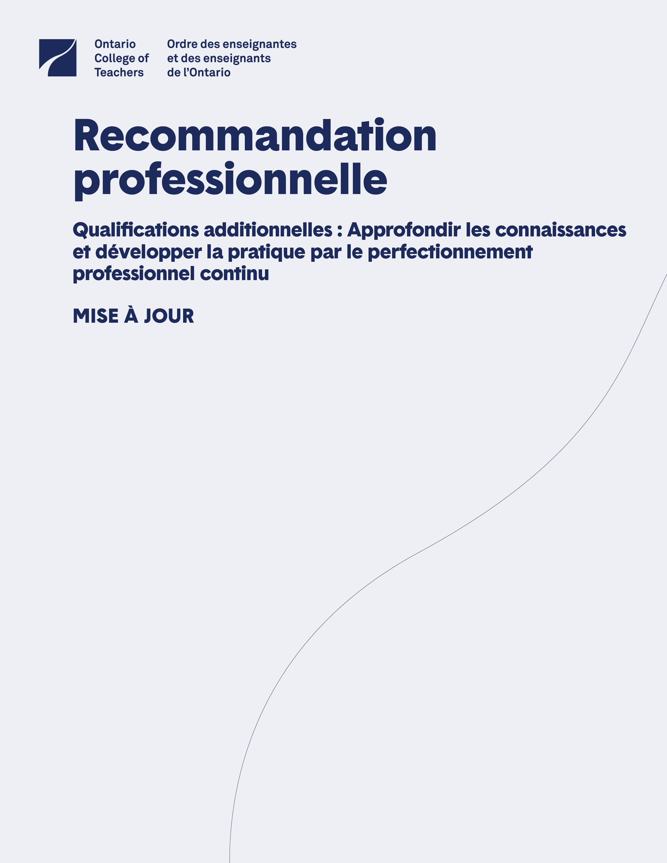Couverture de la recommandation professionnelle intitulée Qualifications additionnelles : Approfondir les connaissances et développer la pratique par le perfectionnement professionnel continu