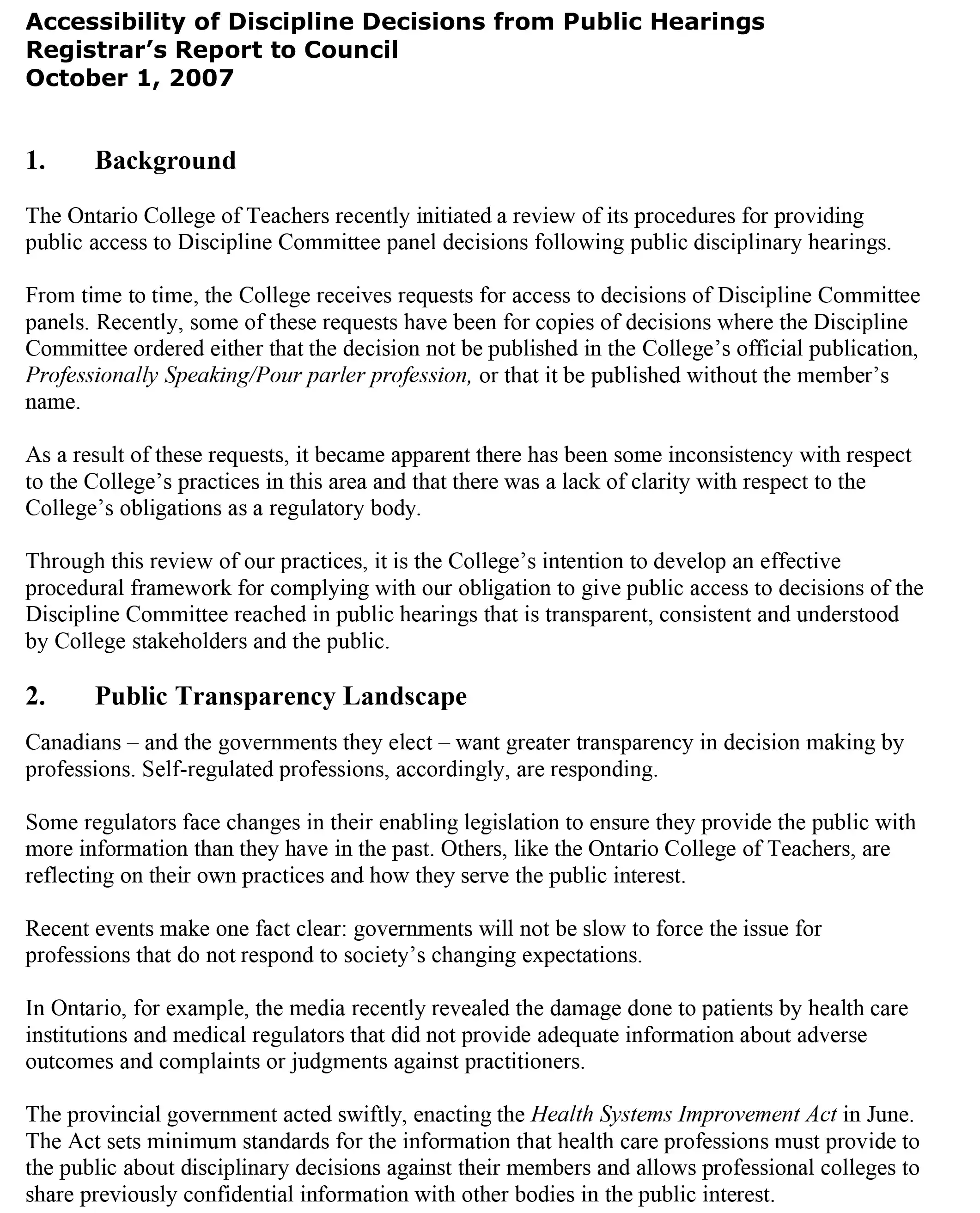 Accessibility of Discipline Decisions from Public Hearings cover