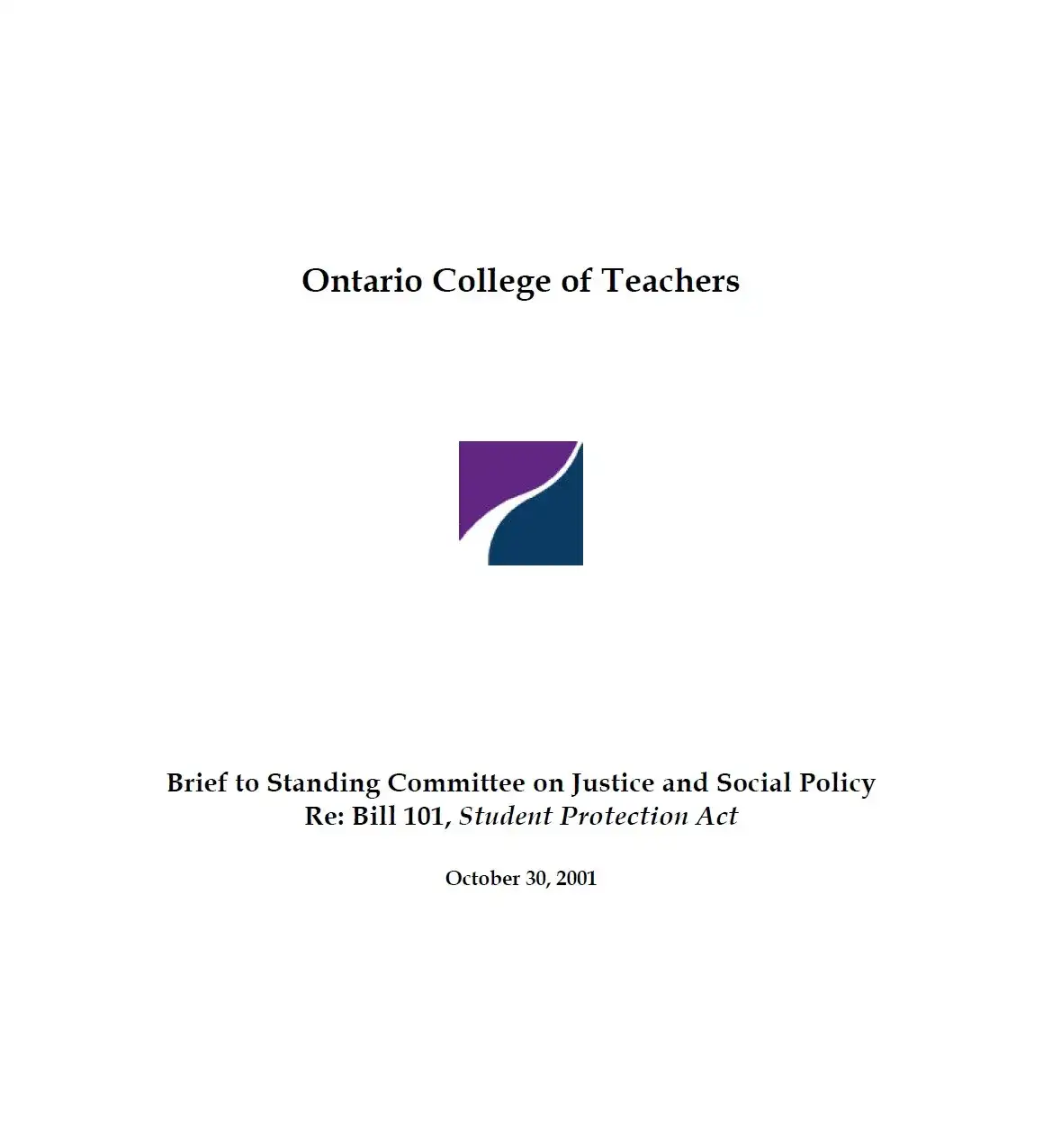 Brief on Bill 101 Student Protection Act cover