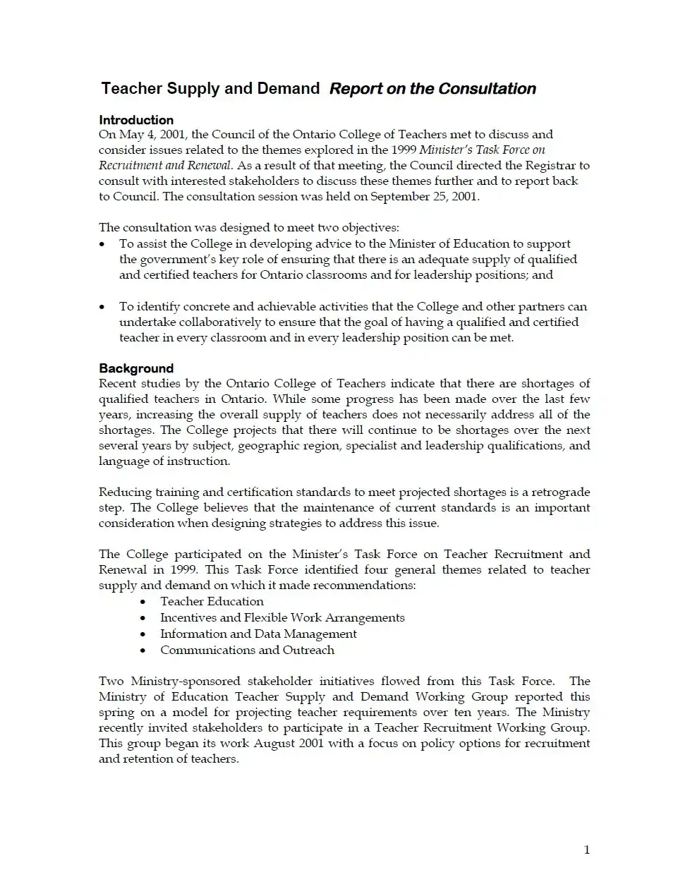 Consultation Report on Teacher Supply and Demand cover