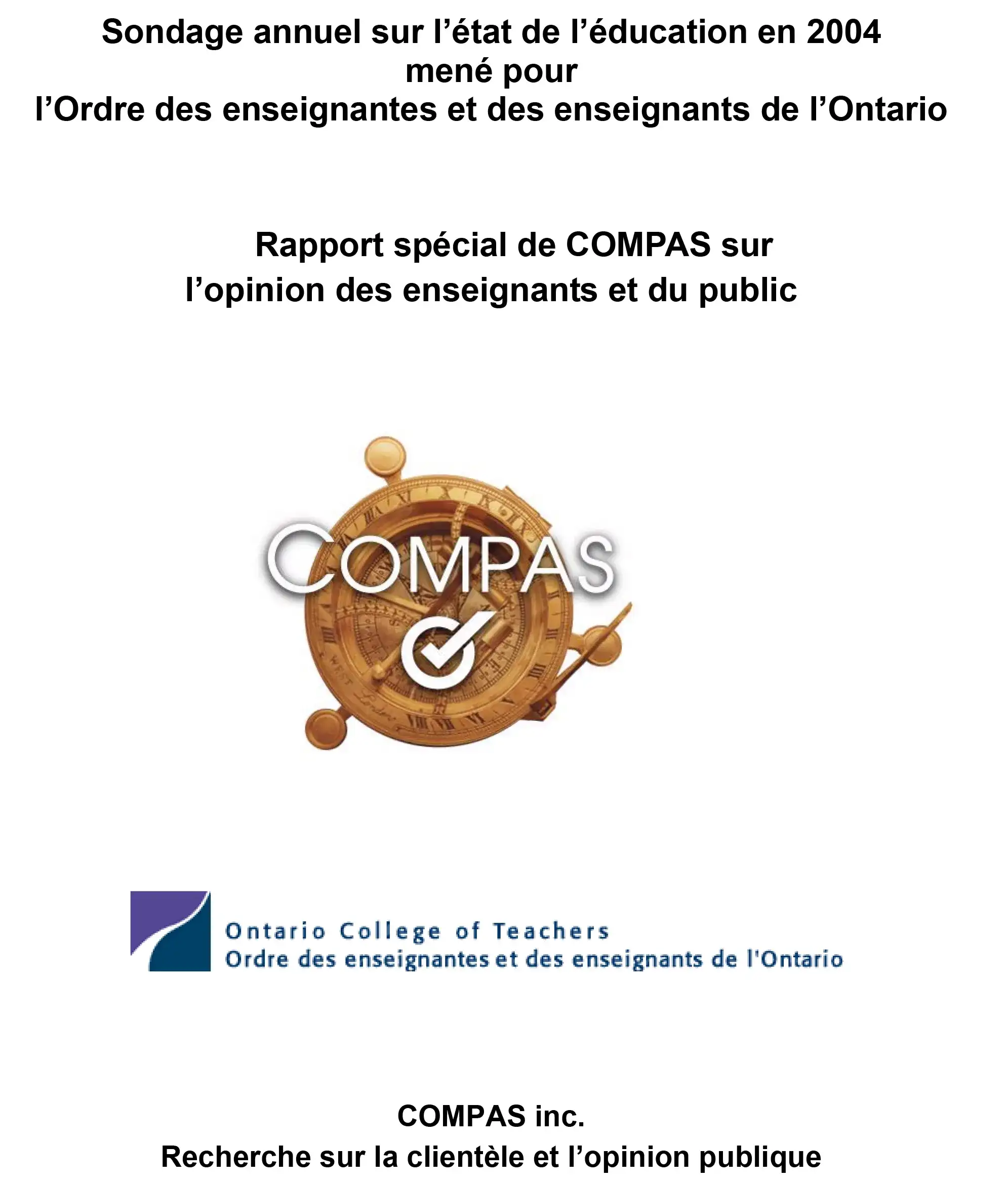 Couverture de État de la profession enseignante en Ontario 2004.