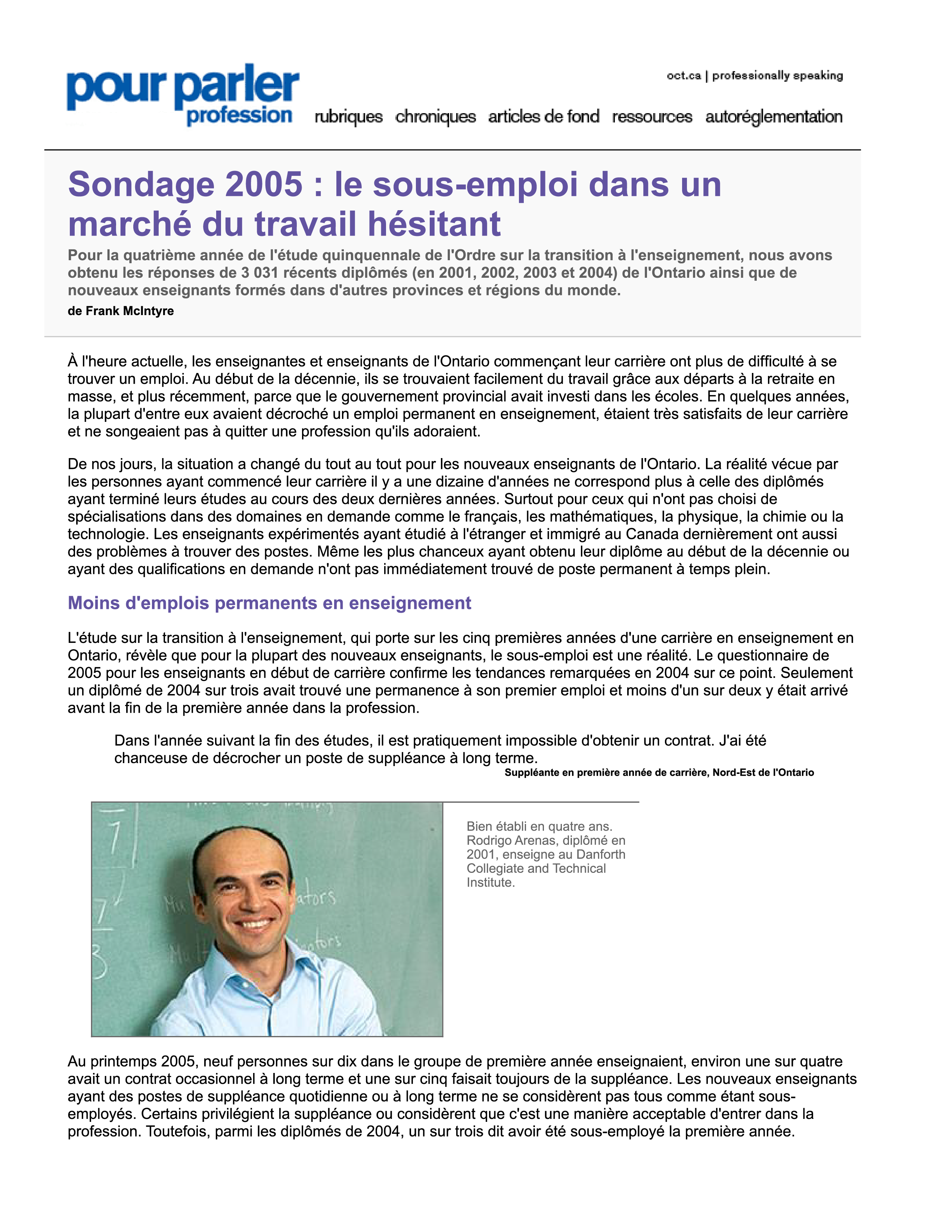 Couverture de Transition à l’enseignement 2005